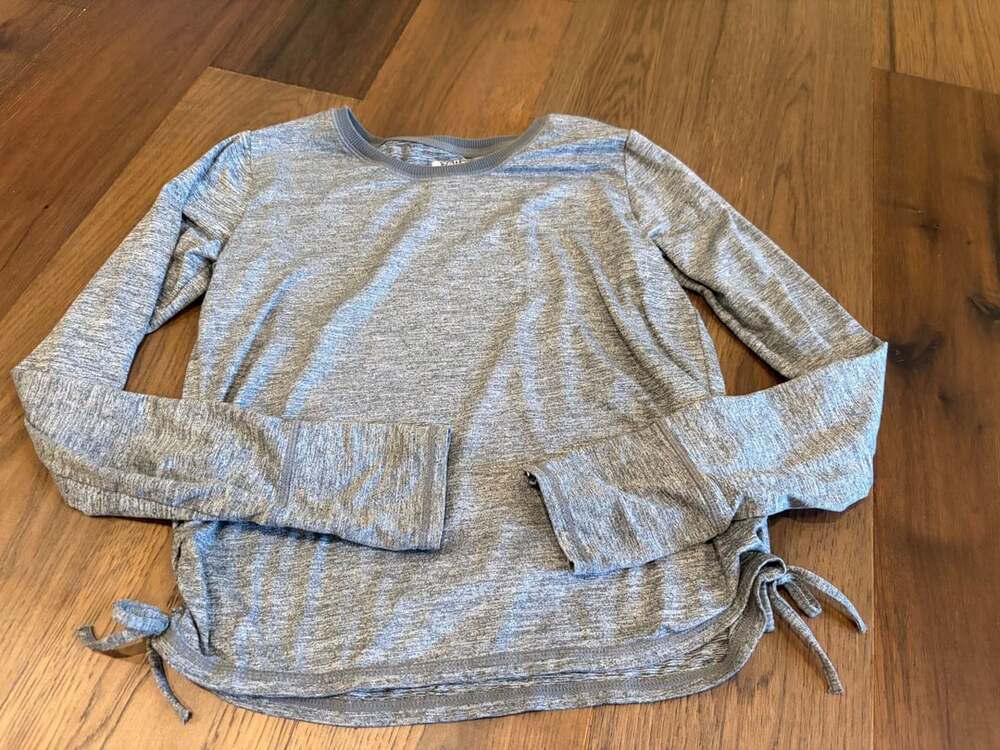 Zella Long Sleeve T-Shirt Size L (10/12) Grey Heather Side Tie Activewear